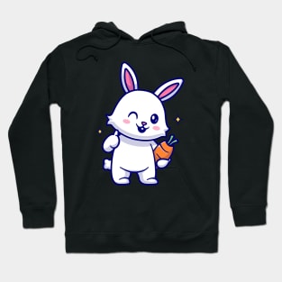 Cute Rabbit Holding Carrot With Thumb Up Cartoon Hoodie